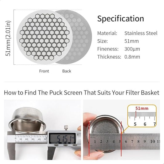 watchget 51mm Espresso Puck Screen Reusable Mesh Coffee Filter 0.8mm Thickness Puck Screen Stainless Steel Lower Shower Screen for 51mm Protafilter Basket