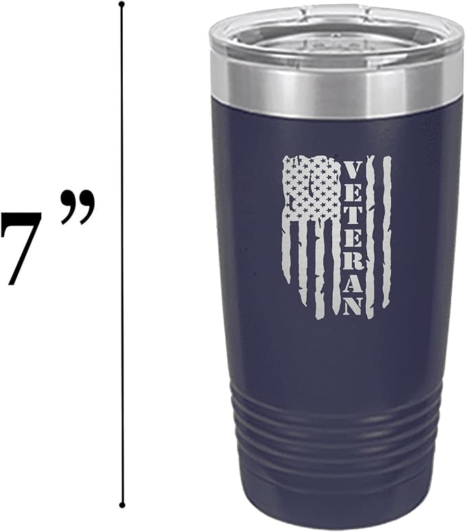 Rogue River Tactical USA Flag Veteran 20 Oz. Travel Tumbler Mug Cup w/Lid Vacuum Insulated Hot or Cold Military Vet Gift (Blue)
