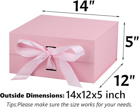 OEMVALATY Pink Gift Box,14x12x5 Inches Gift Boxes with Lids for Presents with Magnetic Closure and Ribbon for Wedding,Storage,Birthday