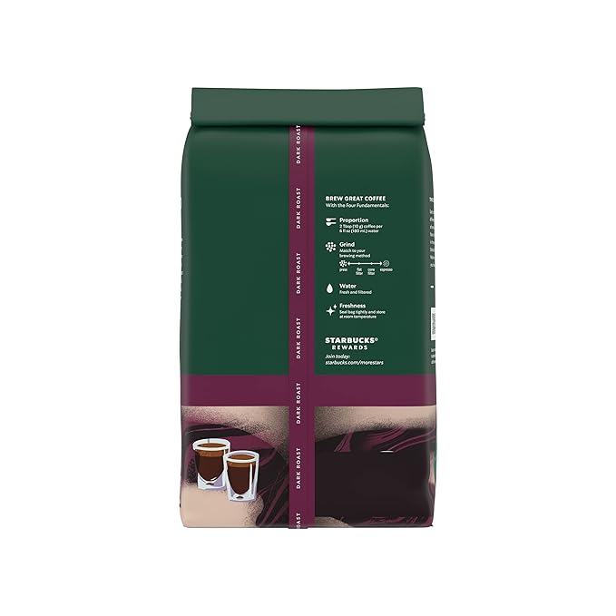 Starbucks Whole Coffee Beans, Dark Roast Hot or Iced Coffee, Espresso Roast, Six 12 oz Bags
