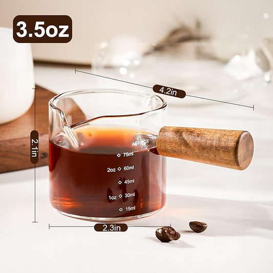 PARACITY Espresso Cups with Handle, 3.5OZ Double Spout Glass Measuring Cup with Dual Scale, Clear Espresso Shot Glass with V-Shaped Mouth, Espresso Accessories