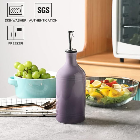 Sweejar Ceramic Olive Oil Dispenser Bottle, Opaque Oil Cruet Protects to Reduce Oxidation, Suitable for Storage Vinegar, Coffee Syrups & Other Liquids, Pack of 1, 15.5 Fl Oz(Gradient Purple)