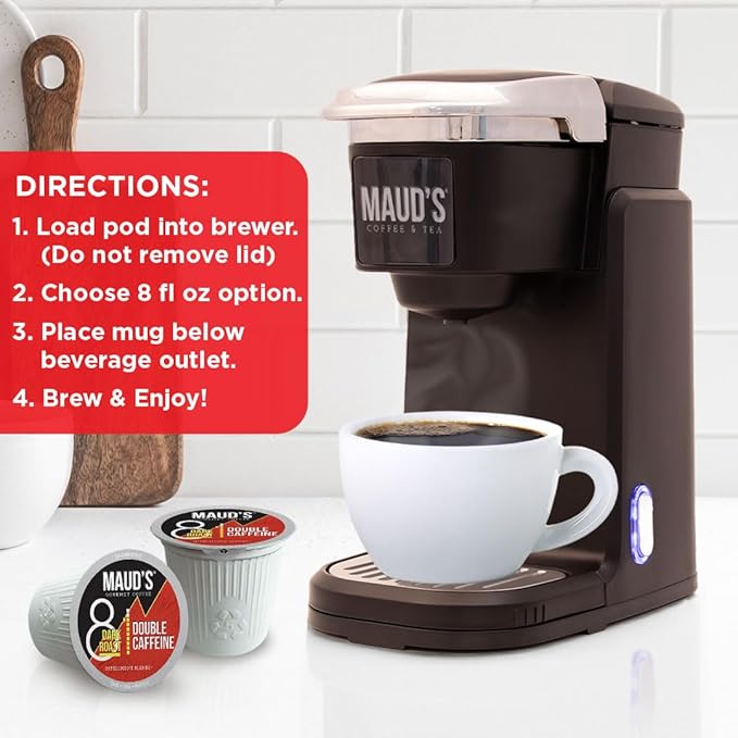 Maud's Double Caffeine Coffee Pods, 18 ct, Dark Roast Coffee in Single Serve Pods – 100% Arabica Coffee, Compatible with Keurig K Cups Maker