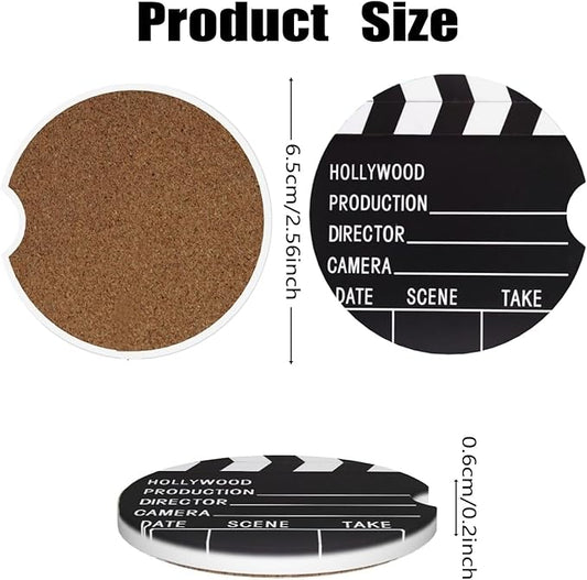 Car Cup Holder Coasters, 2 Pcs Ceramic Coasters with Finger Slot and Cork Back, Anti-Slip Shock Absorbing Women and Men Universal Car Accessories - Camera Board
