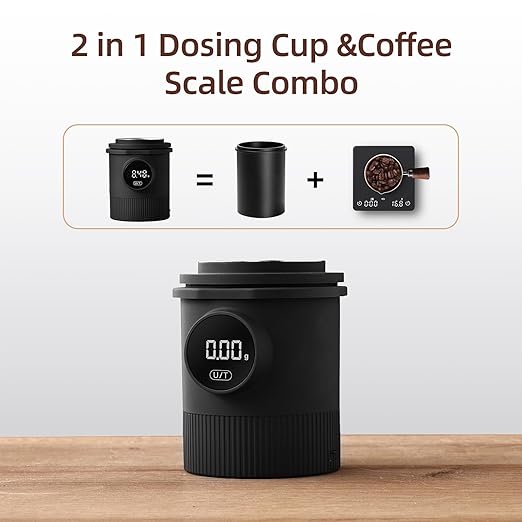 Coffee Dosing Cup with Scale - Rechargeable Espresso Scale 0.05g Precision, 304 Stainless Steel Coffee Scale Coffee Grinder Powder Cup Compatible with 58mm Portafilter