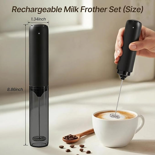 USB-C Rechargeable Milk Frother Handheld with Travel Sleeve,Handheld Electric Foam Maker with Coffee Frother Handheld & Whisk Drink Mixer Protein Shakes, Matcha, Hot Chocolate