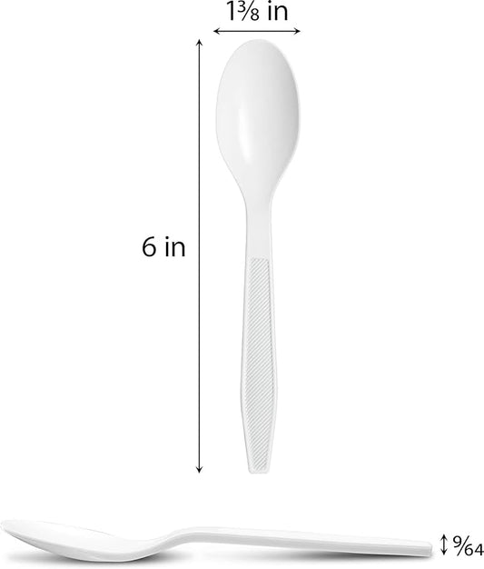 500 Count Extra Heavy duty Plastic Spoons, Disposable White TeaSpoon, Heavyweight Bulk Cutlery for Dinner, Events, Catering, Parties & Takeout