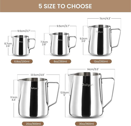 Milk Frothing Pitcher, Dailyart 12oz/350ml Milk Frother Cup 304 Stainless Steel Milk Steamer Cup with Scale, Espresso Machine Accessories, Milk Pitcher with Art Pen for Cappuccino Coffee Latte Art