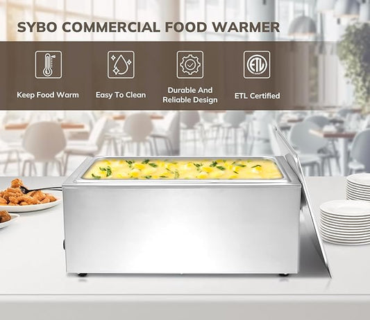 SYBO Commercial Grade Stainless Steel Bain Marie Buffet Food Warmer Steam Table for Catering and Restaurants (1 Section with Tap)