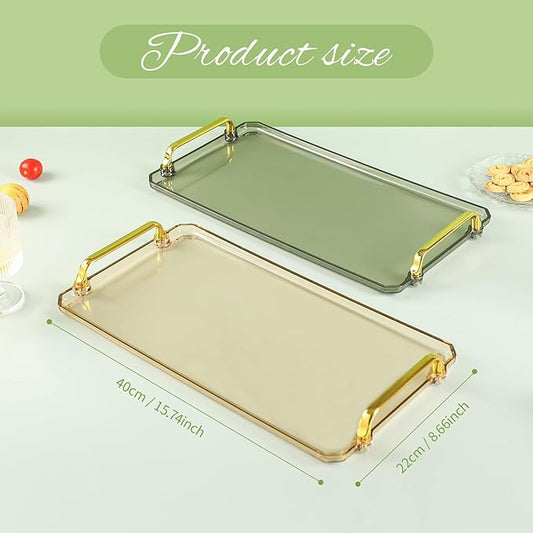 Acrylic Serving Tray with Handles, 16x9 Inch Ottoman Tray, Spill-Proof Coffee Table Tray for Couch, Bedroom & Countertop Decor (Green)