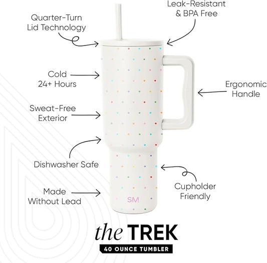 Simple Modern 40 oz Trek Tumbler with Handle and Straw Lid | Cup Holder Friendly Insulated Stainless Steel Travel Mug | Rainbow Dots