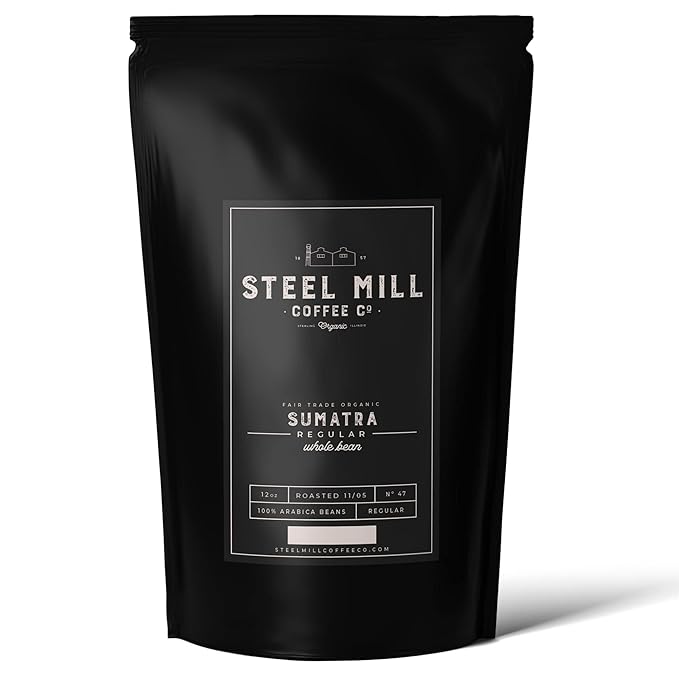 Steel Mill Coffee Co. | Sumatra Fair Trade Organic Coffee | 2 LB Bag | Whole Bean | Dark Roast| 100% Arabica Beans | Organic, Fair Trade