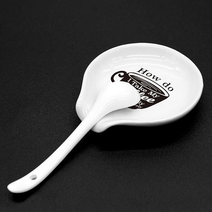 Funny Coffee Quote Ceramic Coffee Spoon Holder-Coffee Spoon Rest -Coffee Station Decor Coffee Bar Accessories-Coffee Lovers Gift for Women and Men (How Do I Take My Coffee Seriously)
