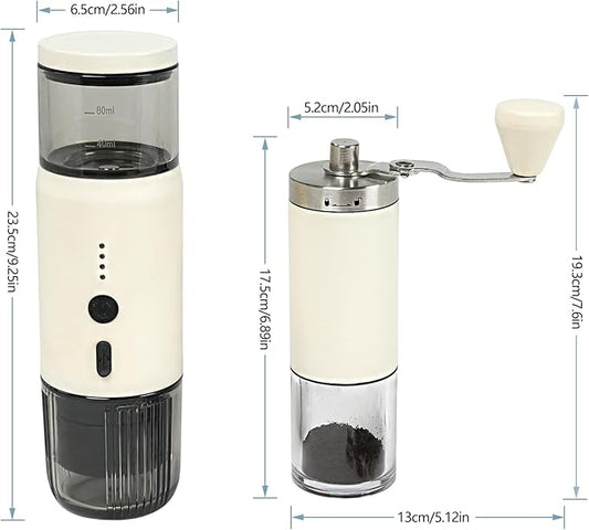 HAWOK Portable Espresso Coffee Machine & Manual Coffee Grinder Set, 80ml Water Tank, for Camping, Hiking, RV, Office, Home & Car
