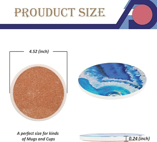 4-Piece Round Absorbent Ceramic Coaster Set with Cork Base – Durable Drink Coasters for Mugs, Cups, and Tabletop Protection (Sunflower)