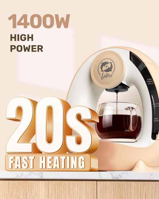 2-in-1 Coffee Maker, Fast Brew in 1.5mins, Single Serve Coffee Machine Compatible with K-Cup Pods & Ground Coffee, 1400W 20s Preheat, Compact for Home,Small Place,Office&RV, 8oz,Champagne