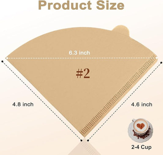 200 Count Coffee Filters 2, Cone Coffee Filters Size 02, Natural Unbleached Pour Over Coffee Filter 2-4 Cup, Disposable Coffee Filter Paper for V60 Pour Over Coffee Dripper and Drip Coffee Maker