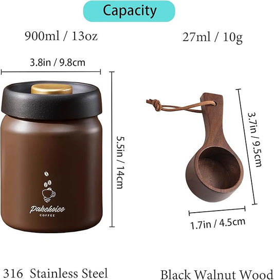 Vacuum Sealed Coffee Canister ,316 Stainless Steel Air Tight Container for Coffee Beans & Grounds, Preserves Freshness, light-proof storage (Coffee, 900ml)