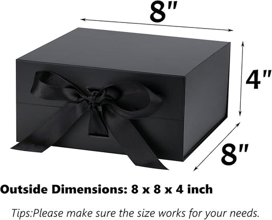 OEMVALATY Black Gift Box,8x8x4 Inches Gift Boxes with Lids for Presents with Magnetic Closure and Ribbon for Wedding,Storage,Birthday
