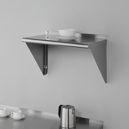 ROCKPOINT Stainless Steel Shelf 18 x 24 Inches 300lb, NSF Metal Commercial Shelves Wall Mount Floating Shelving with Backsplash for Restaurant, Kitchen, Home and Hotel, Silver
