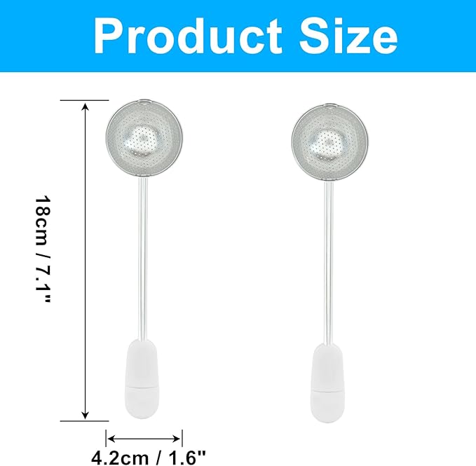 2Pcs Long Handle Tea Ball Stainless Steel White Metal Tea Ball Infuser for Loose Tea, Loose Leaf Tea Steeper for Cup, Natural Tea & Coffee