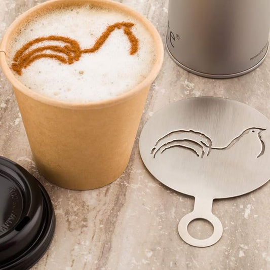 Restaurantware Coffee Art Stencil Pack of 1 Stainless Steel Bird Decorating Stencil for Latte Art, Reusable Tool With Built-In Handle, Dishwasher-Friendly Coffee Shop Accessory