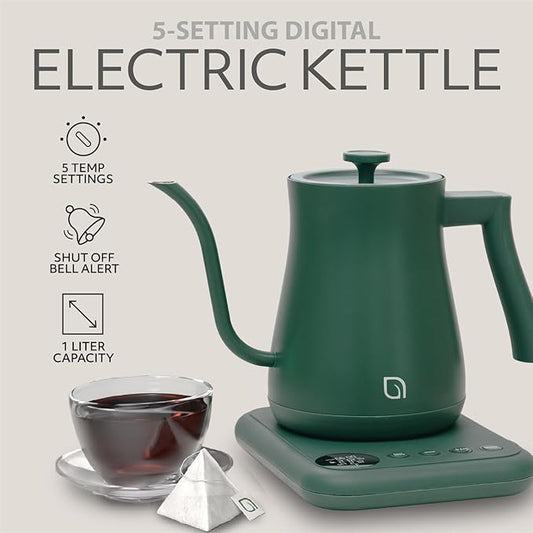WILLOW ECO SERIES Gooseneck Electric Kettle with 5 Temperature Presets and Keep Warm Feature, 1L Pour Over Kettle for Coffee & Tea, 1200W Quick Heating with 100% Stainless Steel Interior Water Heater