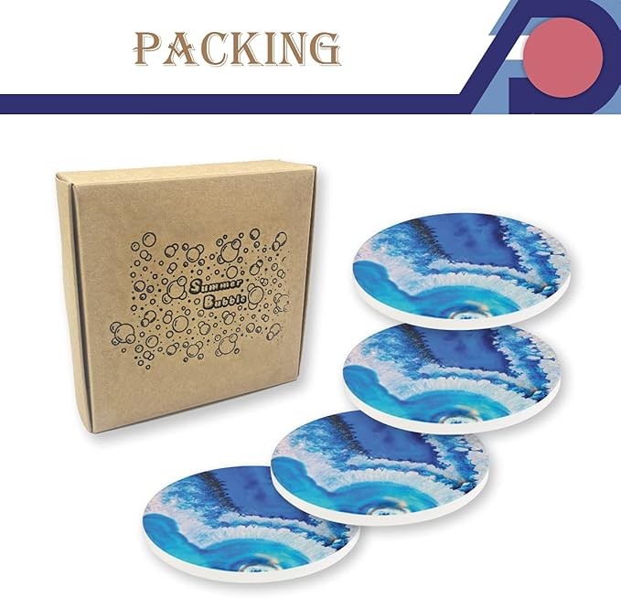4-Piece Round Absorbent Ceramic Coaster Set with Cork Base – Durable Drink Coasters for Mugs, Cups, and Tabletop Protection (Neshville)