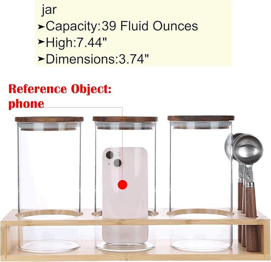 KKC HOME ACCENTS Sealed Glass Containers with Airtight Wood Lids and Scoops for Kitchen Counter,Sealed Jars for Flour,Brown Sugar,Loose Leaf Tea,Coffee Bean or Ground Coffee,39 Fluid-oz