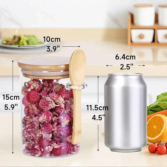 Airtight Food Storage Containers with Bamboo Lids and Spoon for Coffee Beans, Flour, Cookie, Sugar, Tea, Nuts and Spice Bath salt and more(4 Pack)
