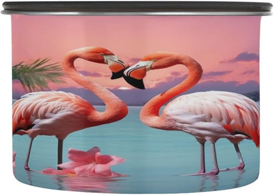 YETTASBIN Flamingo Airtight Food Storage Containers 900ml/30oz, Stainless Steel Coffee Canisters with Vacuum-Lock Lid for Kitchen Organization, Coffee Bean, Tea, Sugar, Flour