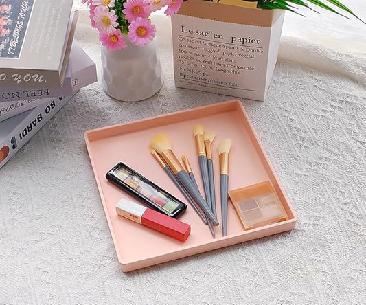 Small Square Serving Tray (9 inch), Durable Pink Tray for Desserts & Organization, Lightweight for Coffee, Drinks, Party, Seasoning, Perfume and Display.