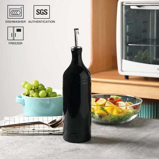 Sweejar Large Ceramic Olive Oil Dispenser Bottle, Opaque Oil Cruet Protects to Reduce Oxidation, Suitable for Storage Vinegar, Soy Sauce & Other Liquids, Pack of 1, 24 Fl Oz(Black)