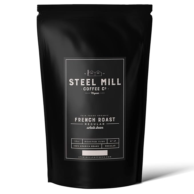 Steel Mill Coffee Co. Fair Trade Organic French Roast Flavored Coffee | 2 LB/Whole Bean/Regular | ORIGIN: Grown in Colombia
