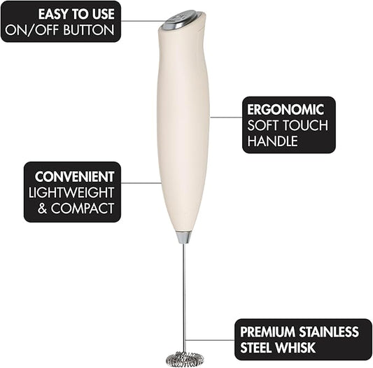 Primula Handheld Electric Milk Frother, Powerful Motored Whisk, Portable Battery-Powered Mini Drink Mixer for Latte, Cappuccino, Matcha & More, Cream