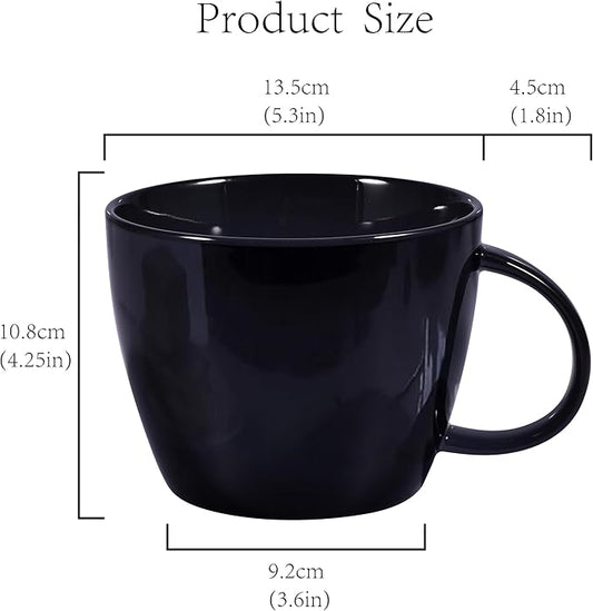 Large Coffee Cup, Ceramic Black Coffee Mug, Wide Mouth Tea Cup Soup Bowl Mug with Handle