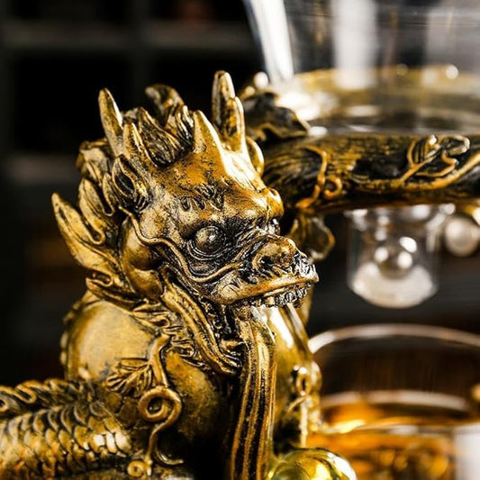 Glass Teapot Set with Infuser Semi Automatic Dragon Tea Set with 6 Small Cups (golden dragon)