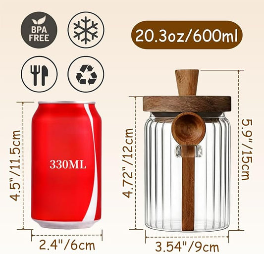 ANSQU Glass Jar with Wooden Lid & Spoon, 20.3oz Food Storage Containers Coffee Jar Coffee Grounds Container, Coffee Canister holds up to 7.4oz Coffee Beans (1 Pack)