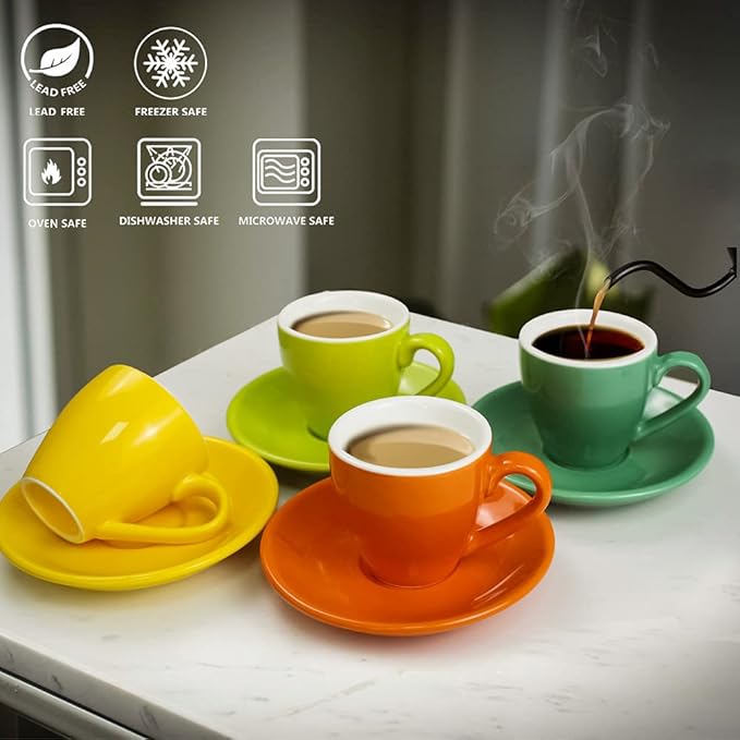 ionEgg Porcelain Espresso Cup with Saucer, Espresso shot Cup, 80ml/2.7Oz, Orange