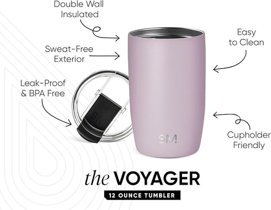 Simple Modern Travel Coffee Mug Tumbler with Flip Lid | Reusable Insulated Stainless Steel Cold Brew Iced Coffee Cup Thermos | Gifts for Women Men Him Her | Voyager Collection | 12oz | Lavender Mist