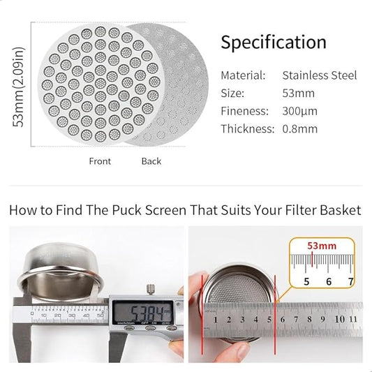 watchget 53mm Espresso Puck Screen Reusable Mesh Coffee Filter 0.8mm Thickness Puck Screen Stainless Steel Lower Shower Screen for 54mm Protafilter Basket