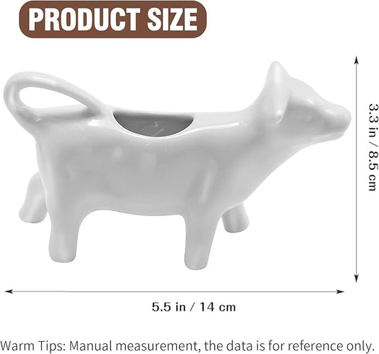 2PCS Ceramic Creamer Cow Shape Creamer and Sauce Jug, 100ML Mini Milk Pitcher for Coffee, Tea, Kitchen