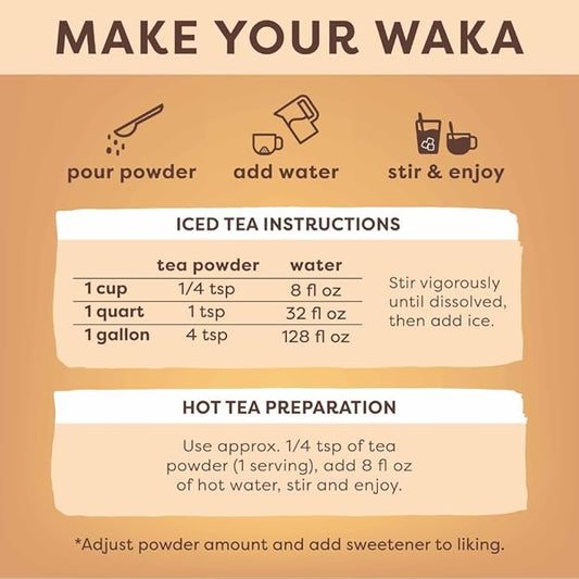 Waka Instant Green Tea Mix, Blueberry Flavored - 100% Tea Leaves and Natural Flavor, No Additives, Unsweetened Tea Powder in Bulk Pouch – Easy Quick Hot and Iced Teas, Up to 200 Cups (4.5oz)