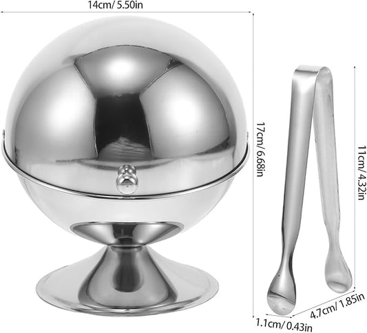 Stainless Steel Sugar Cube Holder with Roll-top Lid and Tongs Square Seasoning Jar for Tea Coffee Sugar for Home and Office Use