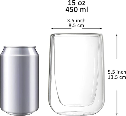 Youngever 2 Pack Glass Coffee Cups, Double Wall Thermo Insulated Coffee Cups, Glass Coffee Mugs (15 Ounce)