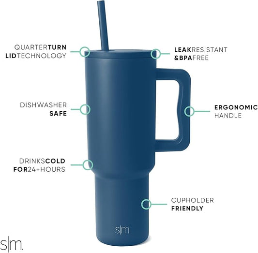 Simple Modern 40 oz Trek Tumbler with Handle and Straw Lid | Cup Holder Friendly Insulated Stainless Steel Travel Mug | Slumberland