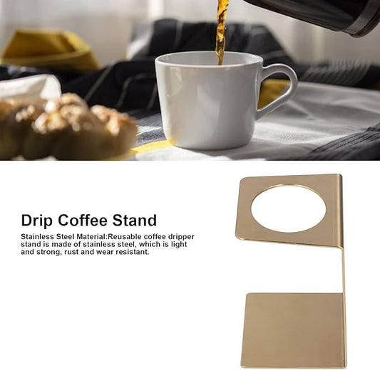 Pour over Coffee Dripper Stand, Samll Size Light Pour over Coffee Holder Stand Metal Reusable for Cafe Household (Gold)