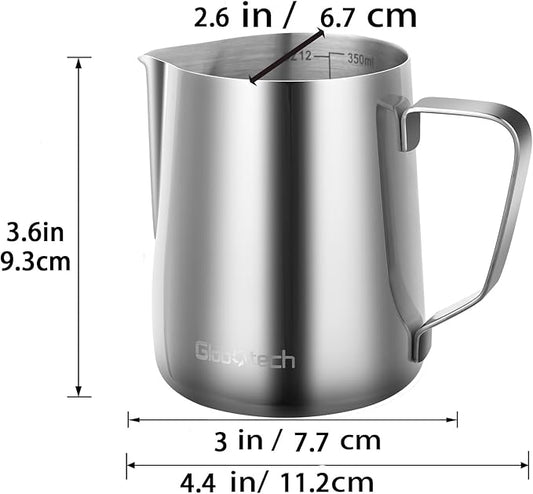 Stainless Steel Milk Frothing Pitcher 12 Oz, 350ml Latte Art Cup Espresso Machine Accessories, Steaming Jug for Cappuccino Coffee Milk Hot Chocolate Cups