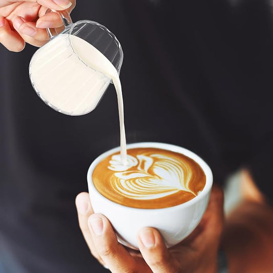 Didiseaon 2pcs Glass Milk Frothing Pitcher - 6.8oz Small High Borosilicate Creamer Pitcher with Handle - No-Drip Spout Espresso Milk Frother Cup for Latte Art, Coffee, Tea, Microwave Safe