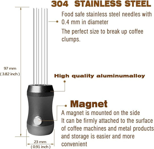 Magnetic Espresso Distribution Tool - Flick WDT Tool with 8x0.4mm Stainless Steel Needles & 3 Extra Replacements, Precision Espresso Distributor for Baristas (Black)